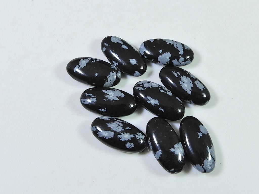 39Cts AAA Natural Snowflake Obsidian Oviod Cabochon Gemstone 9Pcs Lot 8X16MM RQ-2004