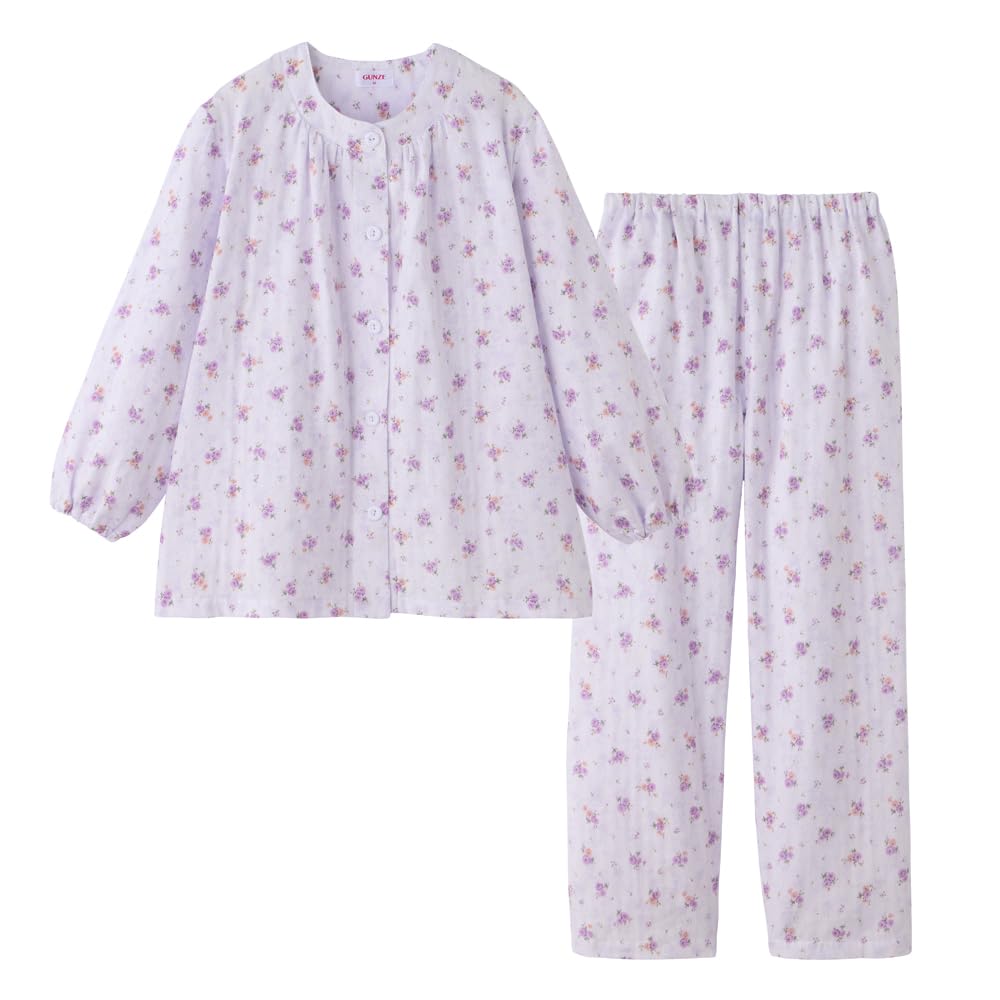 

Пижама с длинным рукавом Gunze с эластичными рукавами и штанинами, увлажняющая, двойного фиолетового цвета, женская, с дырочками, антибактериальная, марлевая, фиолетовый