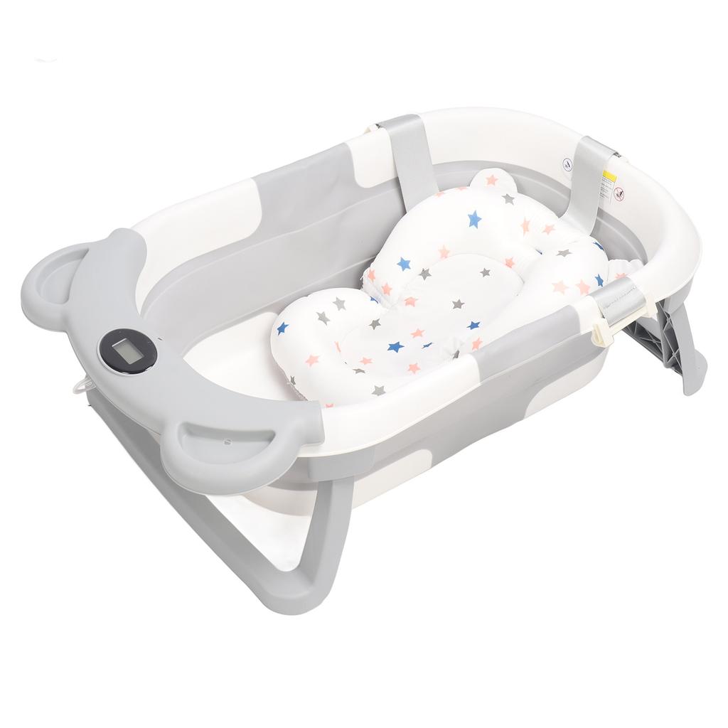 Collapsible Baby Bathtub Intelligent Real Time Temperature Sensing Double Folding Portable Travel
