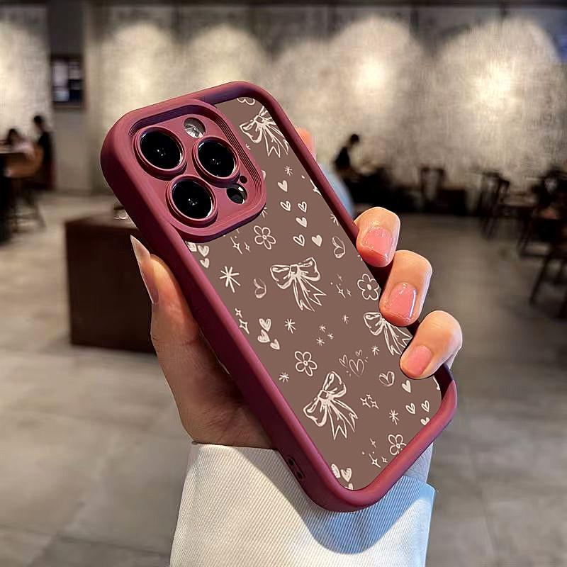 Girly Brown Bow Heart Phone Case for iPhone 17 Pro 16 Plus 16 Pro Max 15 14 13 12 11 XR XS 7 8 Plus 17Air 16E Soft Back Cover