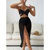 Costume da bagno da donna a tre pezzi, sexy, con protezione solare, in rete, lungo, bikini da spiaggia con spacco