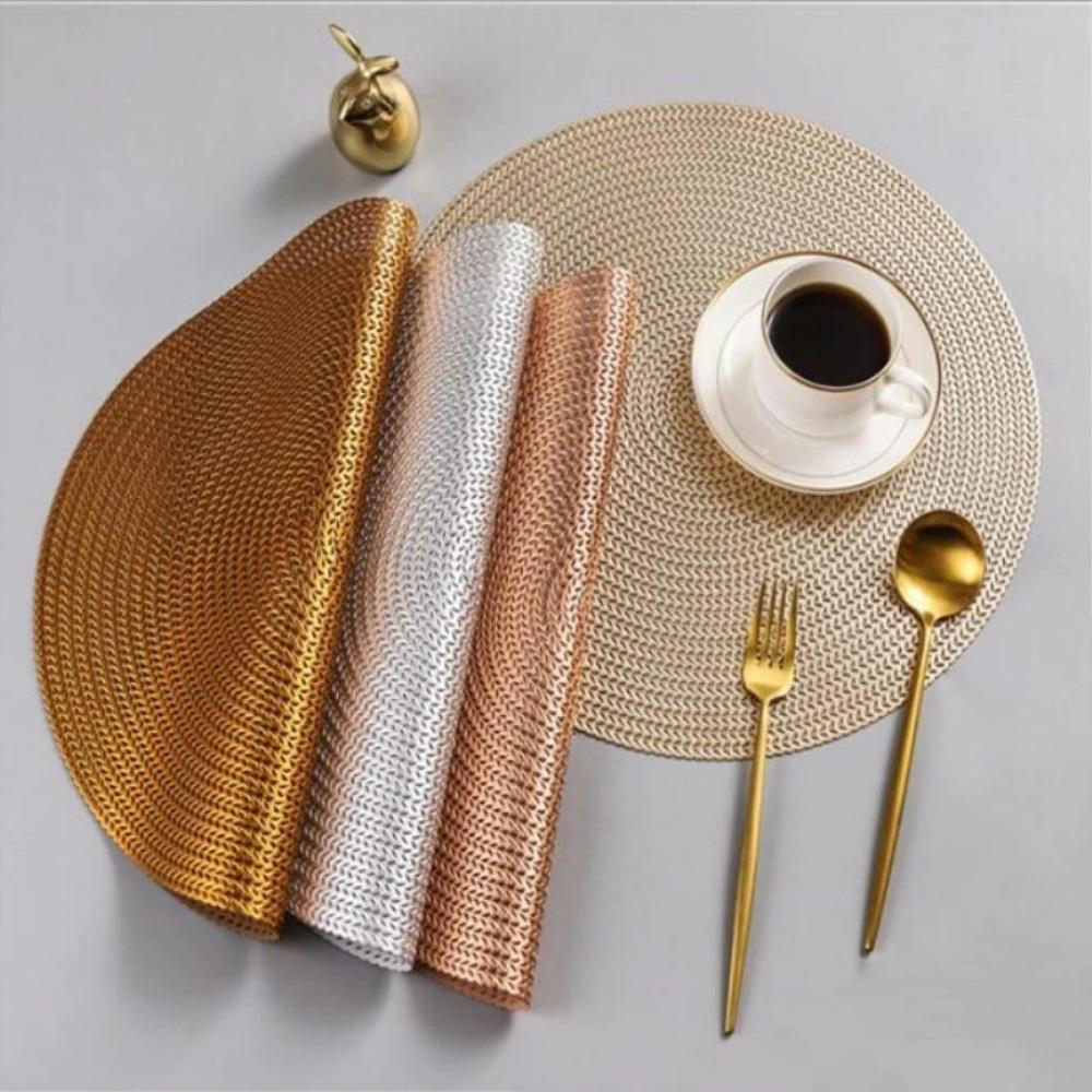 2 stk 38CM Rund dekkematte Kjøkken Spisebord Matter Steak Pad Anti-skålding isolasjonsputer Restaurant Home Decor