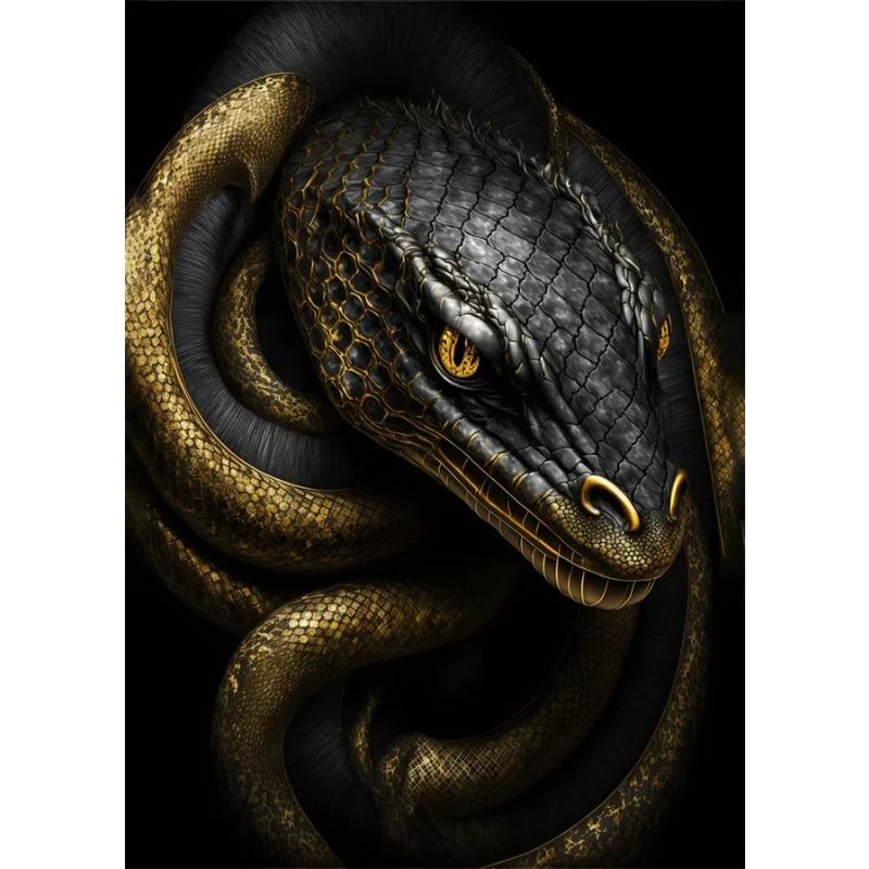 Schwarzes und goldenes Adler-Löwen-Leinwandbild – Nordisches Hirsch-Tiger-Wolf-Schwan-Ästhetik-Poster für Wohnzimmerdekoration, Metallgemälde