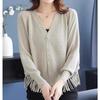 Tassel Knitted Cardigan Coat for Women Autumn/Winter Loose V-neck Sweater for Women