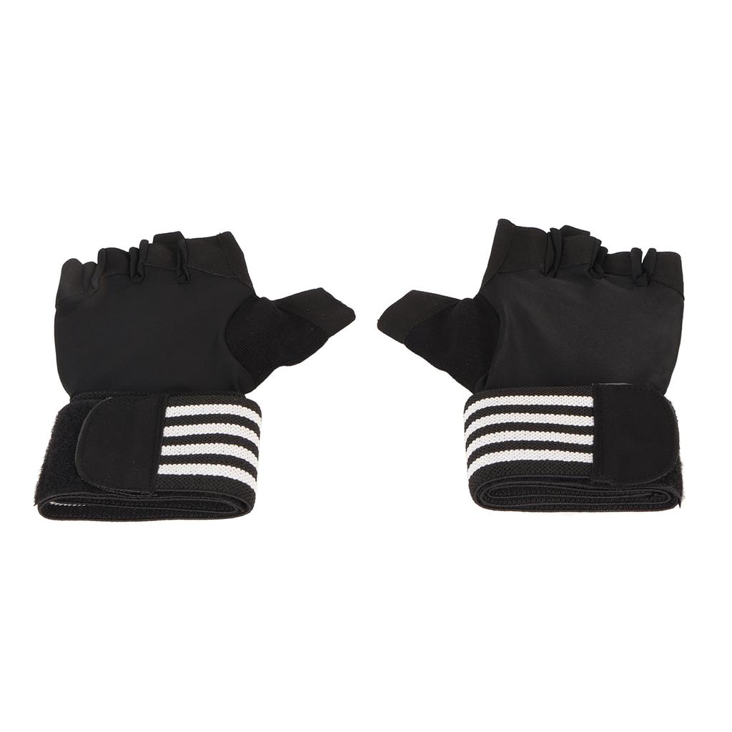 Black Workout Gloves Gym Fitness Weight Lifting Half Finger Gloves with Wrist Strap for Exercise Training L