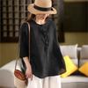 Johnature Women Vintage Solid Color T-Shirts O-Neck Half Sleeve Button Loose Summer Casual T-Shirts
