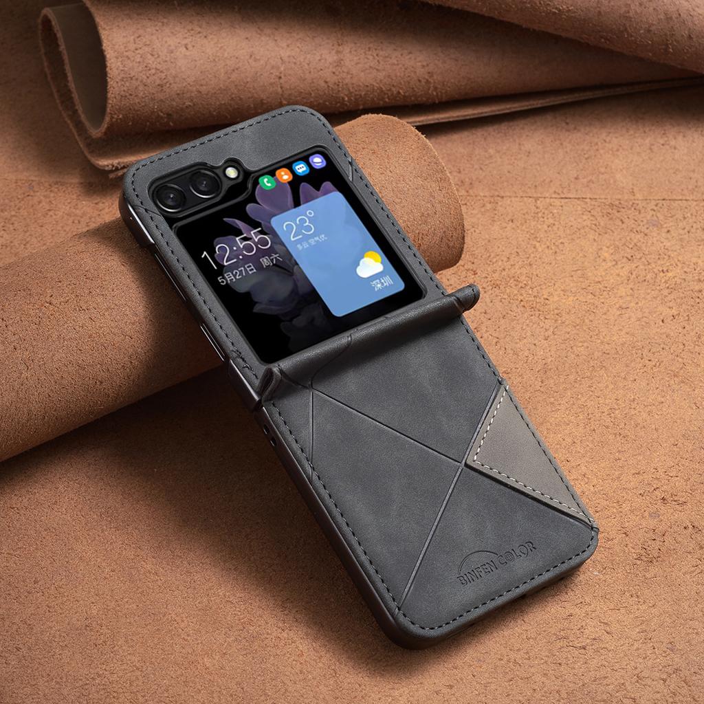 For Samsung Galaxy Z Flip7 5G Phone Case BINFEN COLOR Wallet Stand Geometry Imprinted Leather Cover