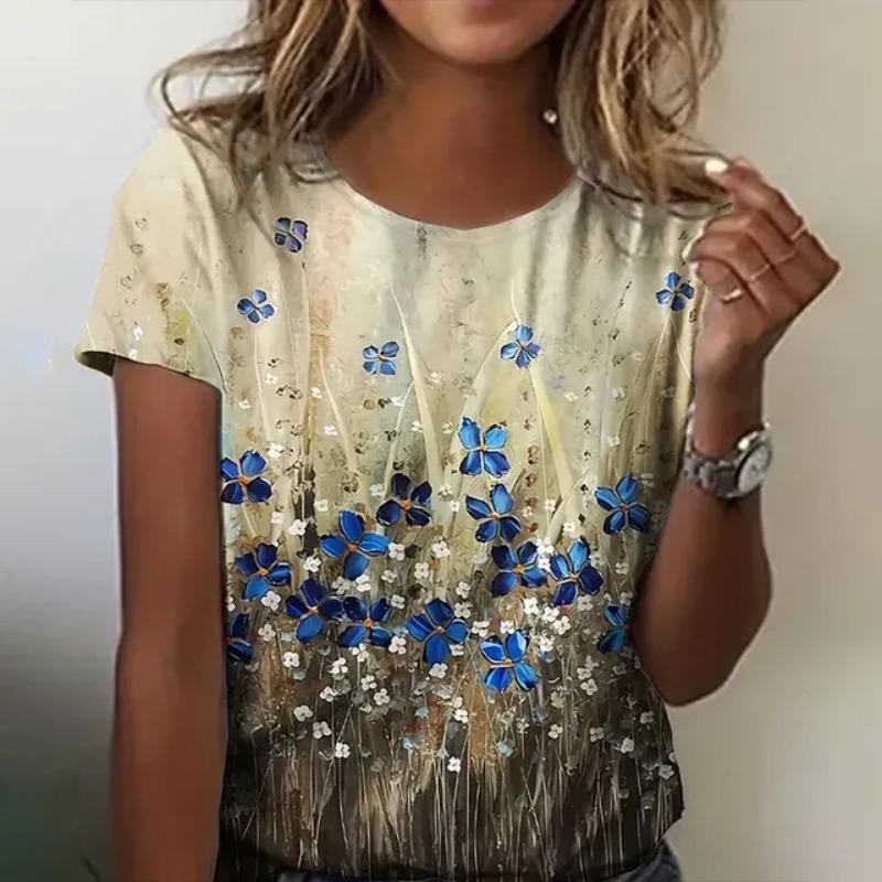 

2024 женская футболка с круглым вырезом и 3D-принтом, летняя модная дышащая освежающая футболка с коротким рукавом, женская одежда y2k 3XL