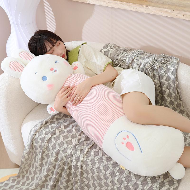 Adorable Rabbit Hugging Pillow for Girls - Long Striped Comfort Cushion for Bedtime Snuggles and Cuddles