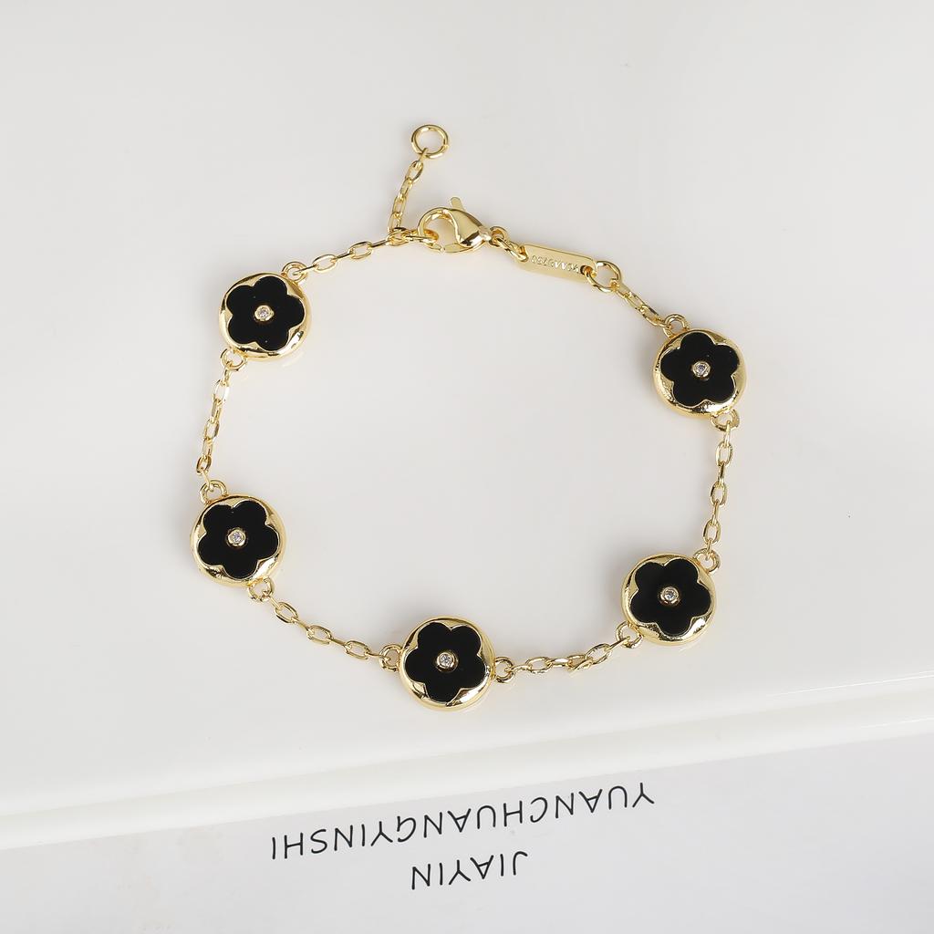 Trendy Creative Adjustable Round Five Leaf Flower Gold-Plated Bracelet Luxury for Women Daily Party Jewelry Accessories Clover