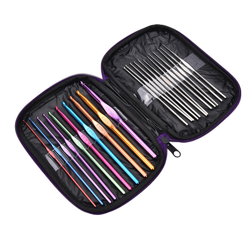 22Pcs Multicolour Aluminum Crochet Hook Knitting Needle Set Weave Craft Yarn,