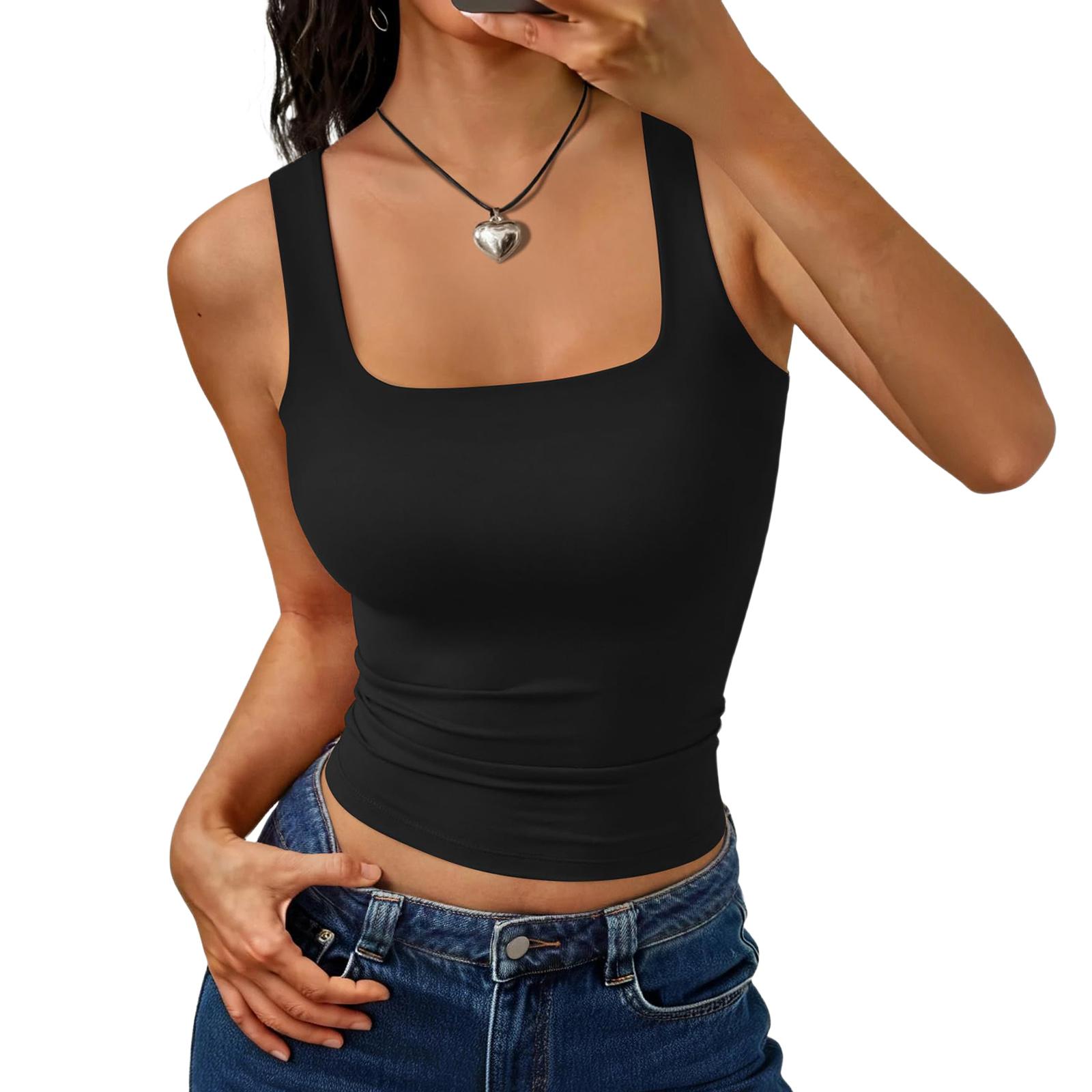

Women s Fashion Basic Square Neck Sleeveless Top XL чорний