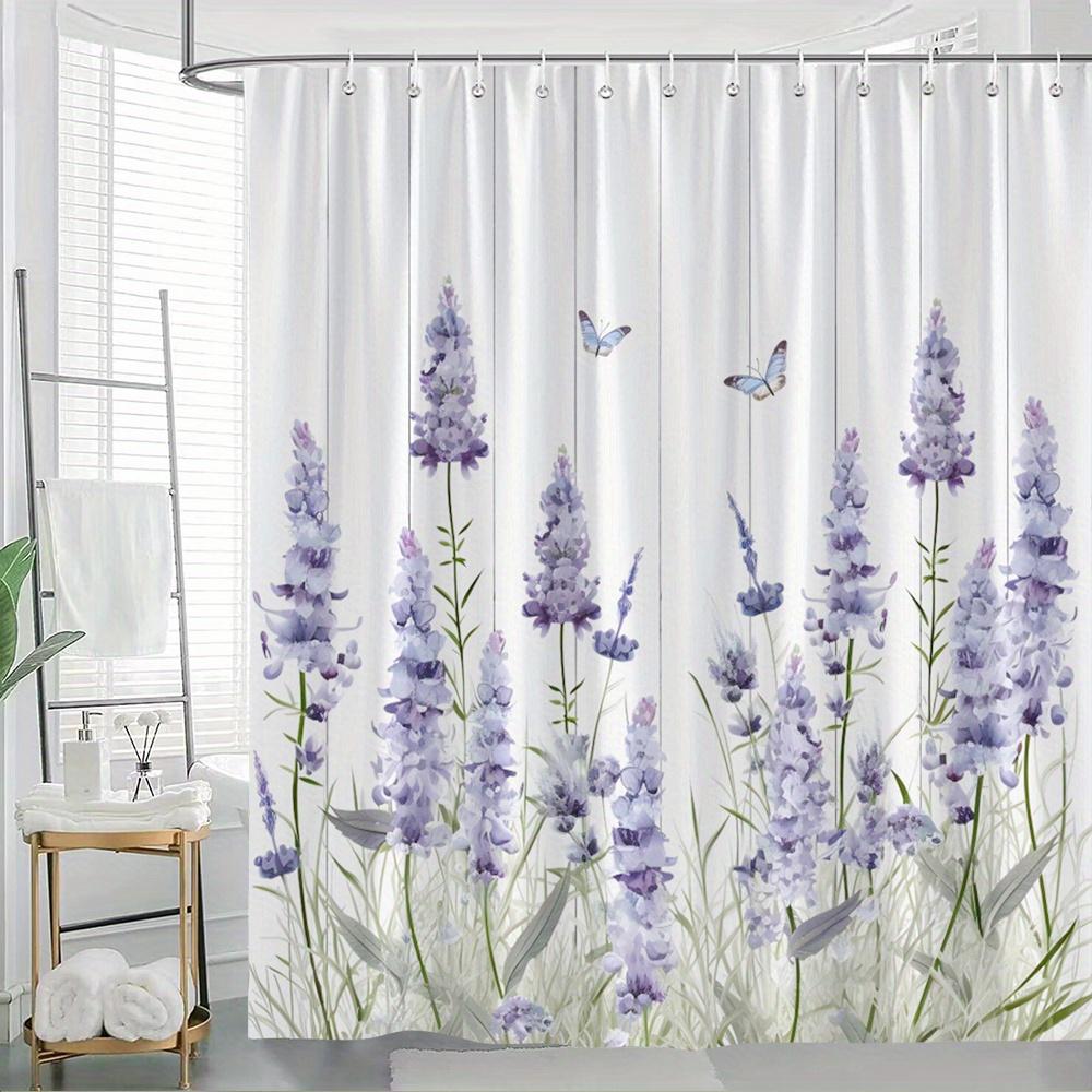 1pc Lavender Butterfly Shower Curtain - Lavender Flowers and Butterflies, Polyester Fabric, Suitable for Bathroom