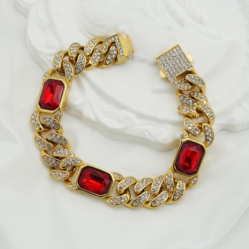 New Hip Hop Fashion Light Luxury Full Diamond Colored Gemstone Bracelet
