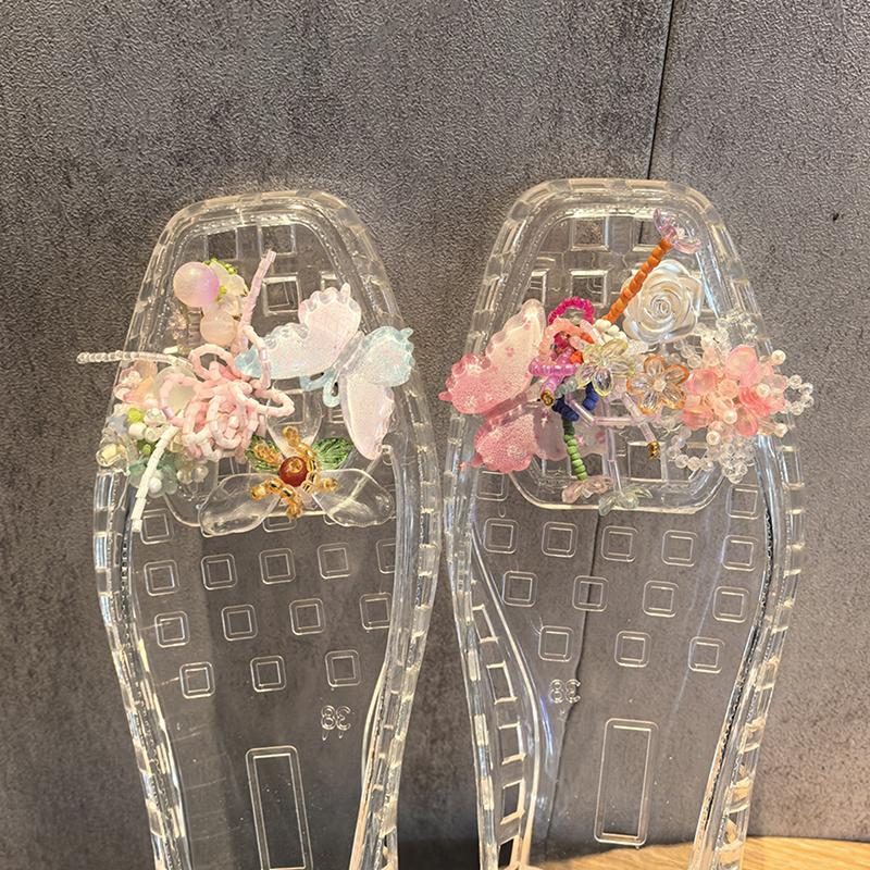 Dopamine Pearl Butterfly Beaded Jelly Shoes Sandals Accessory Diy Decorative Shoe Flower Slippers Shoe Buckle Accessories