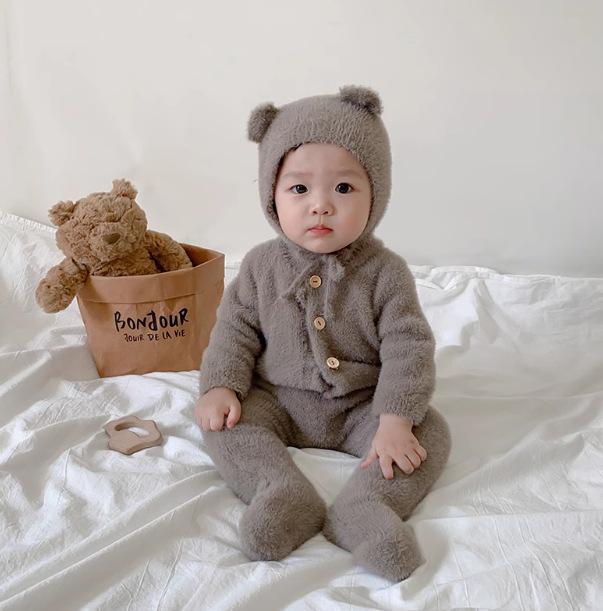 Autumn & Winter Baby Romper: Super Cute Imitation Mink Jumpsuit with Bear Foot Covering for Boys & Girls