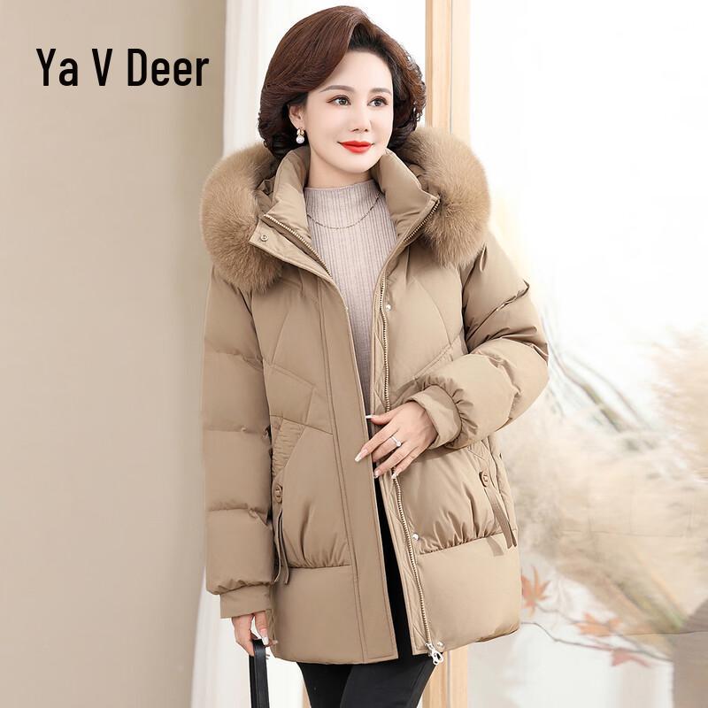 Yalu Women's Mid-Length Down Jacket with Fox Fur Trim Hood