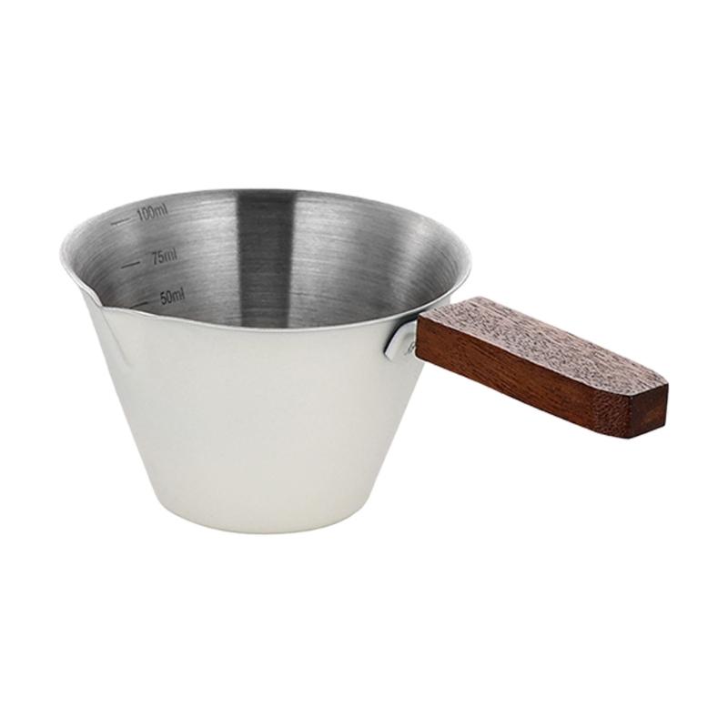 304 Nonrust Steel Espressos Measuring Cup with Wood Handle for Comfortable Grip and Accurate Liquid Measurement