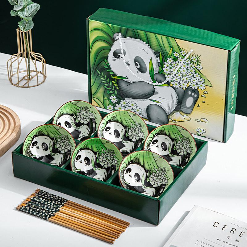 Panda Ceramic Bowl and Chopstick Gift Set