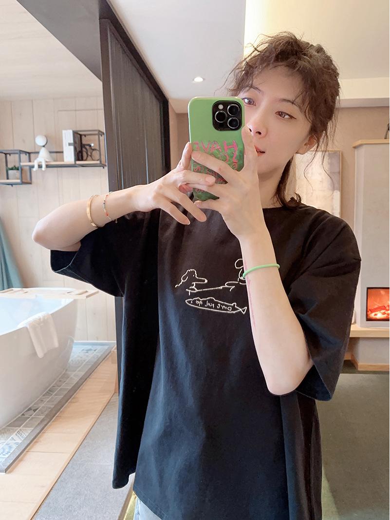 

Женская свободная футболка с коротким рукавом из чистого хлопка с корейским мультяшным принтом щенка - Весенне-летний трендовый стиль L