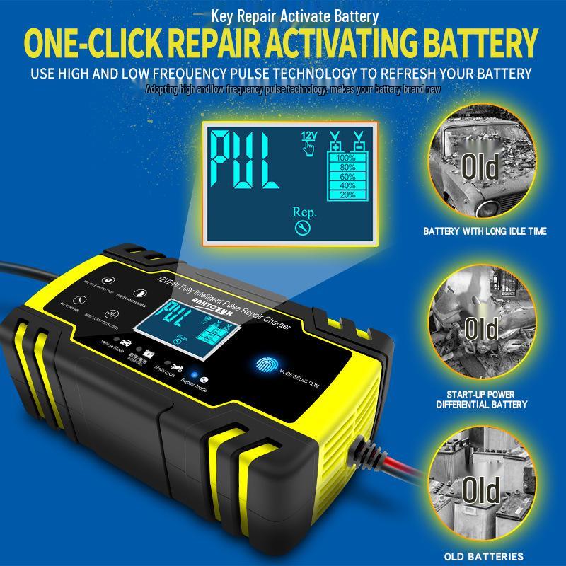 12/24V 8A Pulse Repair Charger with LCD for Motorcycle/Car Batteries