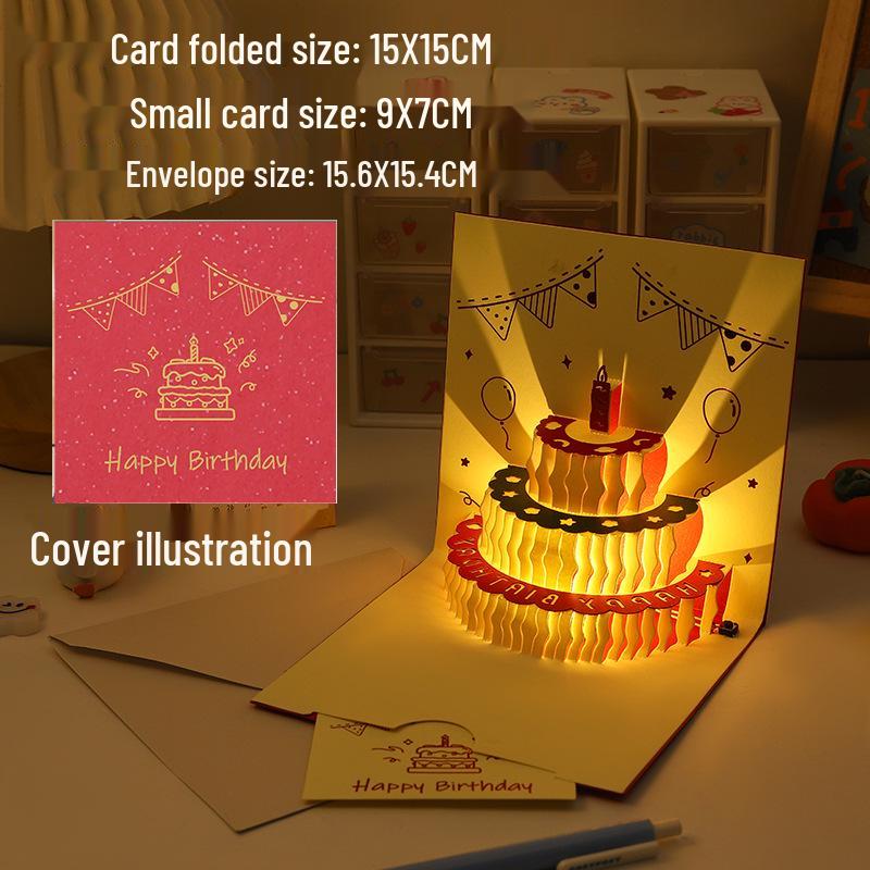 Light-Up Bear Birthday Greeting Card with 3D Cake Design