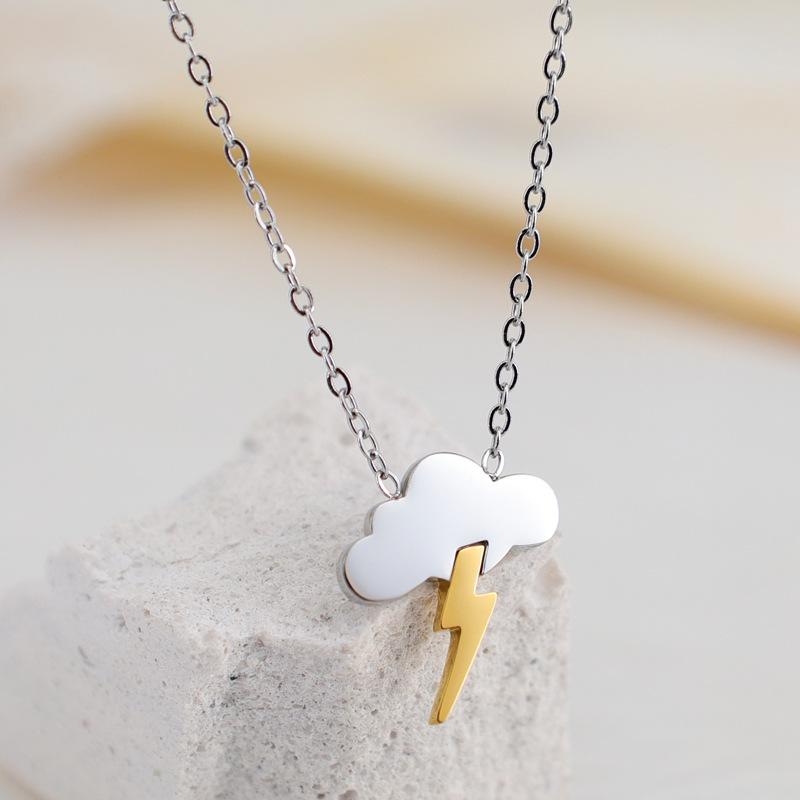 Gold & Silver Lightning Cloud Necklace: Two-Tone Stainless Steel, Polished Clavicle Chain, Romantic Jewelry.