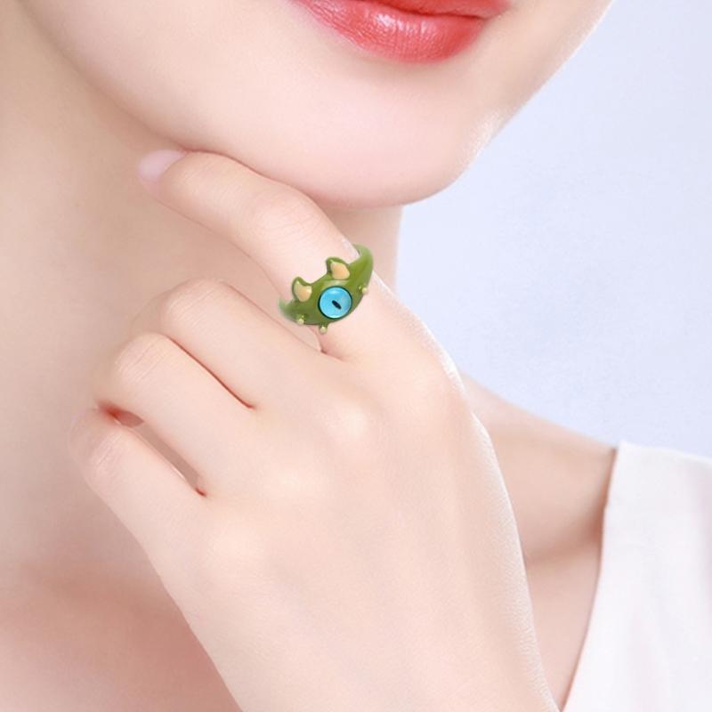Funny Green-Monster Ring Hairpin Cool Two Color Cat-Eye Open Couples Rings Wedding Party Finger Jewelry Accessories
