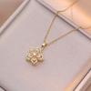 Sweet Zircon Pendant Necklace Shiny Petal Gold Necklace Gifts Rotatable Flowers Choker  For Women