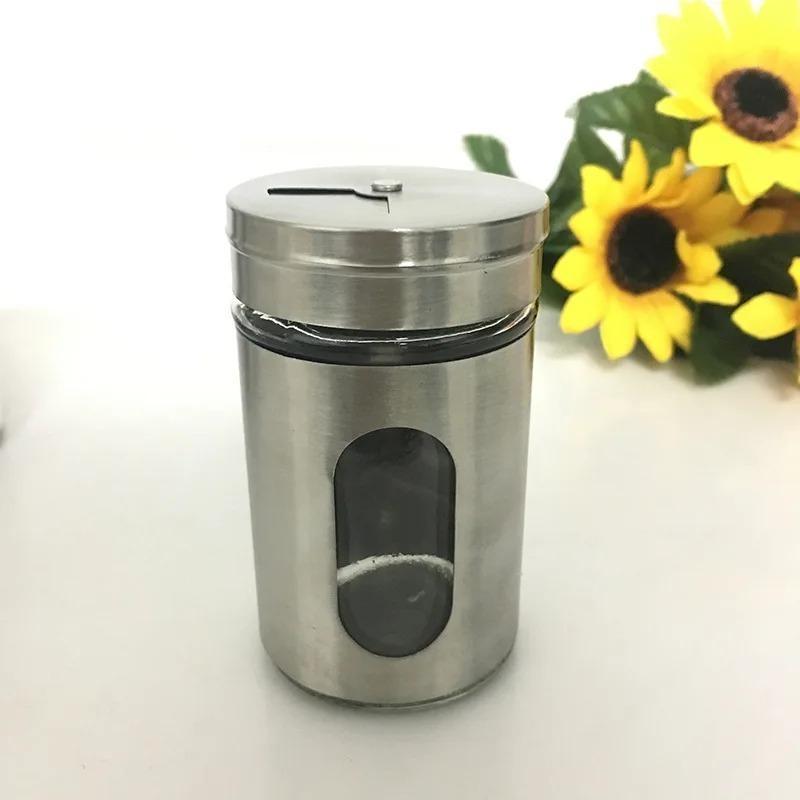 2PCS Stainless Steel Seasoning Bottle Peppercorn Seasoning Bottle Outdoor Barbecue Tools Porous Rotating Lid Seasoning Bottle