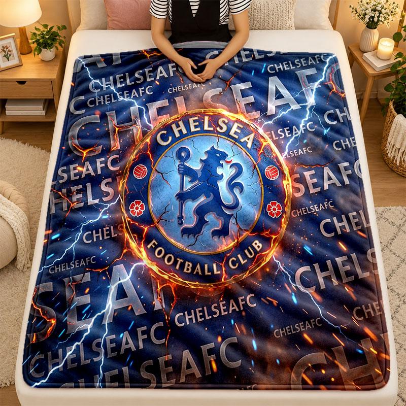 Flannel BlanketChelsea FC Warm Soft Throw Blanket for Indoor Sofa Bed Living Room Use