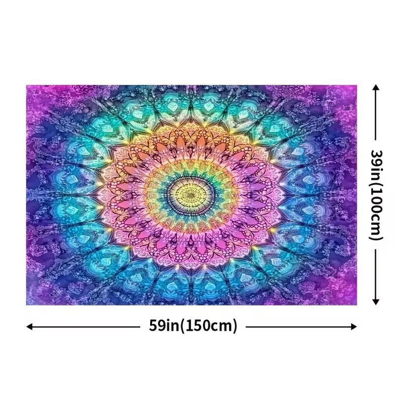 2D Vibrant Rainbow Mandala Tapestry Hippie Bohemian Living Room Background