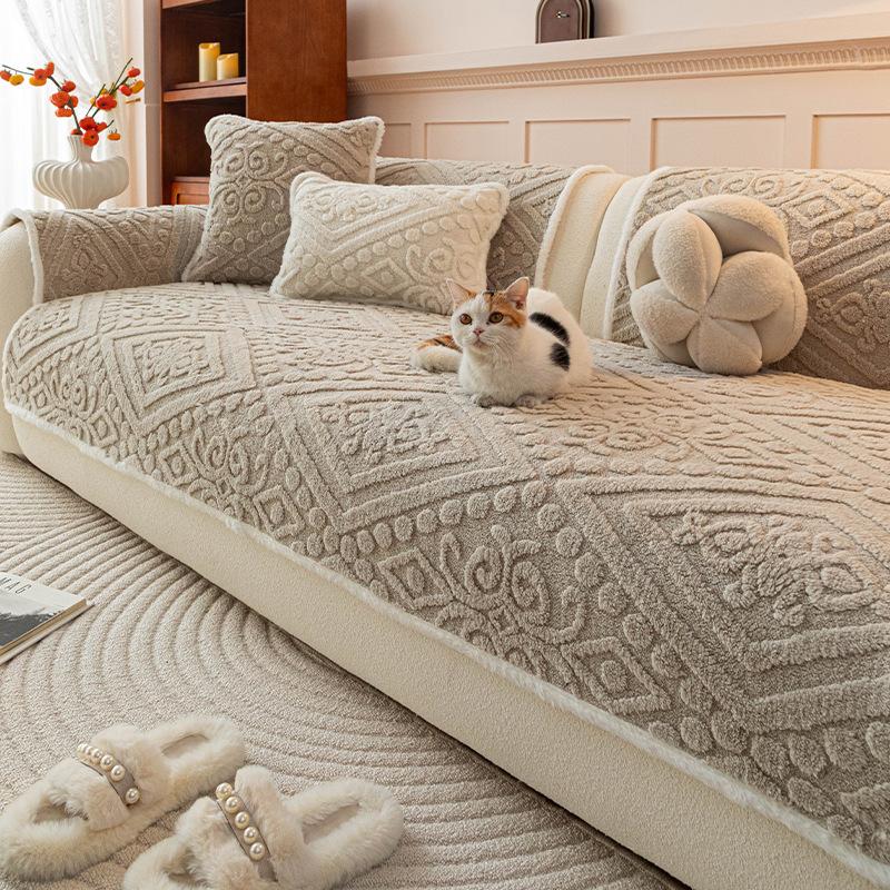 Vanilla Style Heavyweight Couch Cover Mats Cozy Cotton Lint Cushion Fresh Fall And Winter Anti-Slip Sofa Protector
