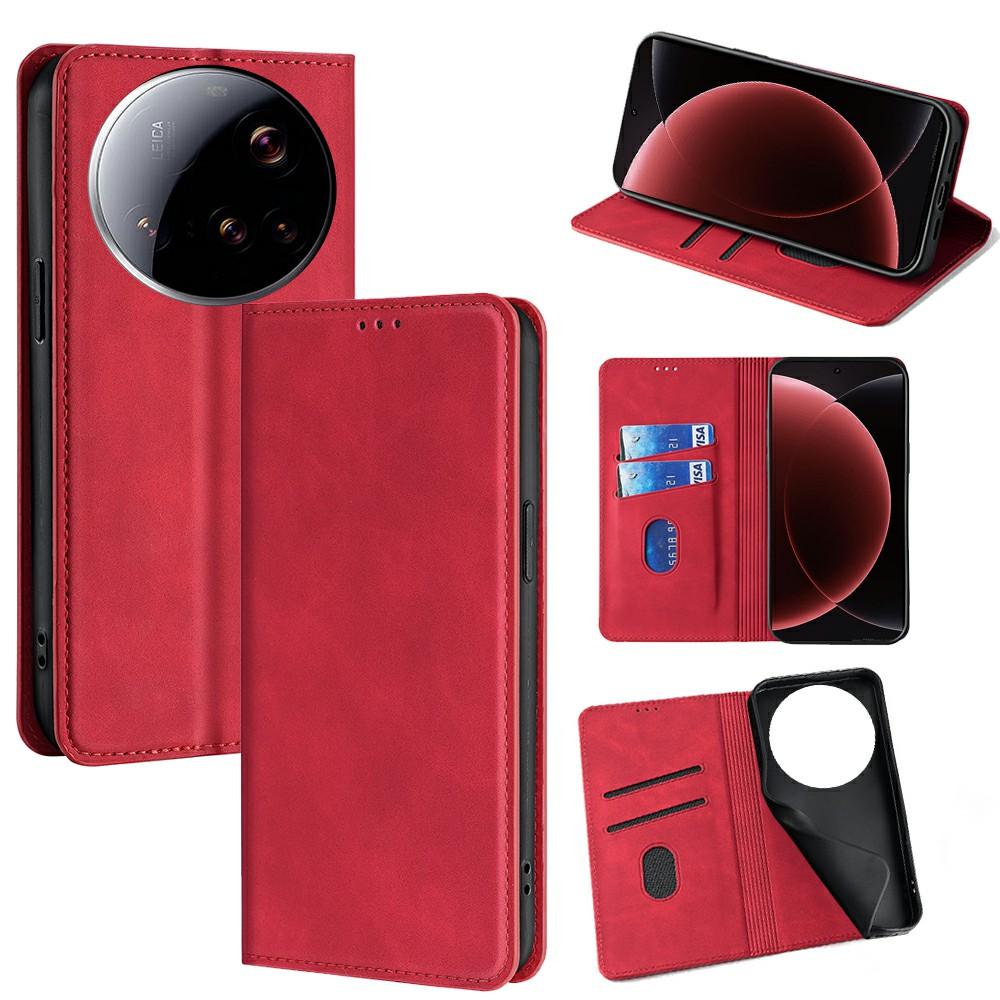 

For Xiaomi 15 Ultra Case Card Holder PU Leather Magnetic Closing Phone Cover Red