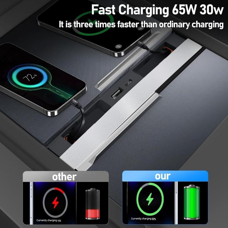 Phone Charger Fast Charging Docking Station For Tesla Model Y Juniper 2026 Model 3 Highland Retractable Center Console USB Hub