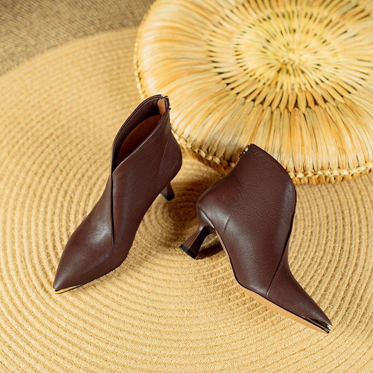 Fashion New Winter Genuine Leather Shoes for Women Pointed Toe Ankle Boot Zaptos Mujer Fashion Casual Shoes Women Heel Height 4cm/5.5cm