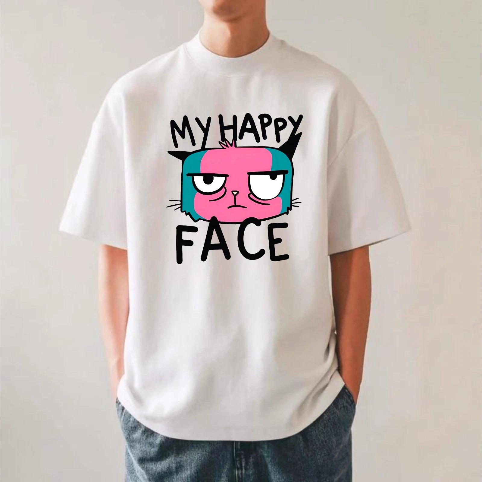 Grumpy Cat My Happy Face T-Shirt, Sarcastic Funny Grumpy Kitty Men Women s Tee S