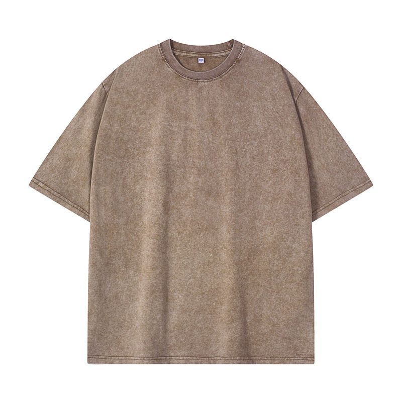 Foreign Trade Export Surplus Stock, Summer New Style, Washed and Distressed, Heavyweight 230g, Unisex Couple Short-Sleeve T-Shirt, Trendy