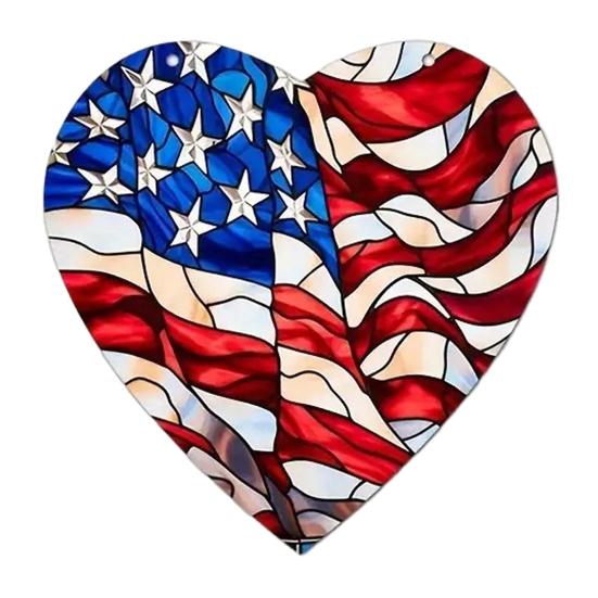 4th of July Suncatcher for Window Hanging Acrylic Stained Glass Heart/Eagle Ornament Patriotic Red White Blue Sun Catcher Panel for Memorial Day Decor