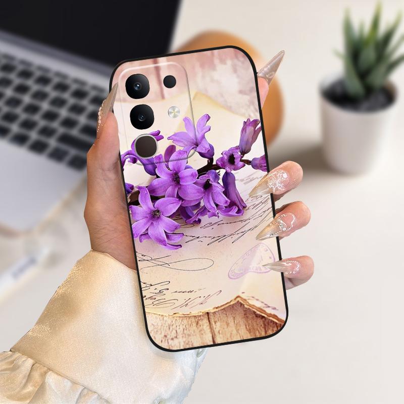 Pro vivo Y29 4G Pouzdra Y 29 Roztomilý Kreslený Potisk Černé Měkké Silikonové TPU Kryt Telefonu Pro Vivo T4x 5G Ochranné Pouzdro Fundas Case Capa