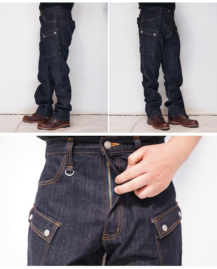 Kojima Jeans 13oz Wide Denim Cargo Made in One Men's Pants, Japan, Wash, RNB-1127W-Indigo-34