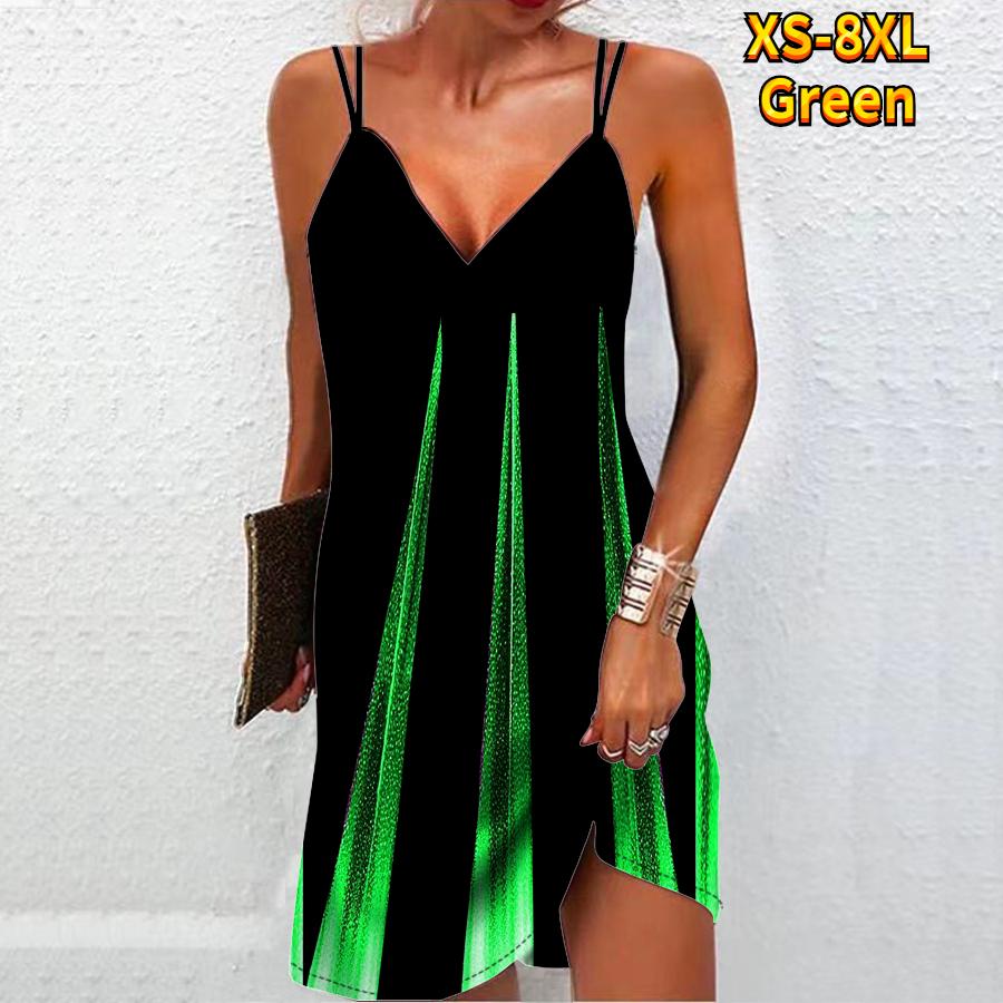 

Женское модное сексуальное платье без бретелек с 3D-синим мигающим лучом, свободное платье-бретелька с v-образным вырезом 8XL зелёный