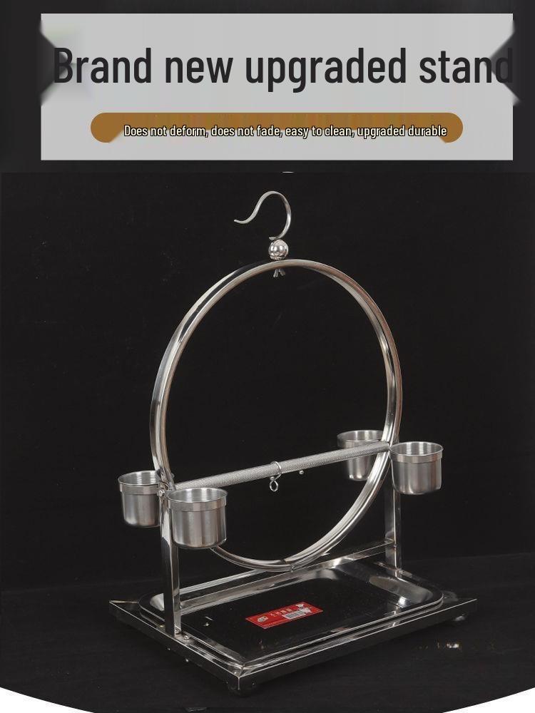 Stainless Steel Bird Stand with Ankle Chain for Large Parrots and Cockatiels