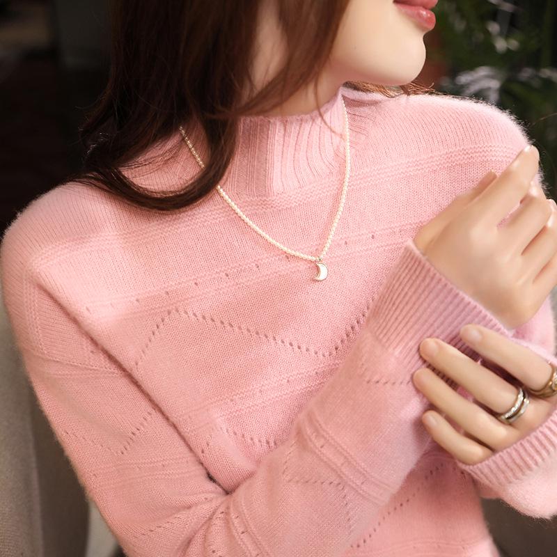 

Женский шерстяной свитер приталенного силуэта - Полувысокий воротник, Вязаный, Ажурный дизайн, Плотный стиль для осени/зимы. M (Suitable for 100-110 jin)