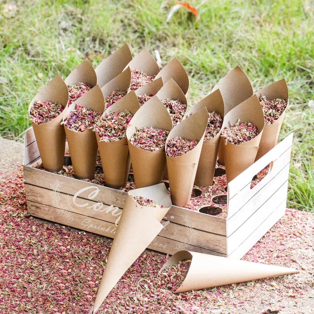 Kraft Paper Wedding Confetti Cone Holder Support Wedding Party Decor Supplies Confetti Cones Stand Box Tray Wedding Paper Cone