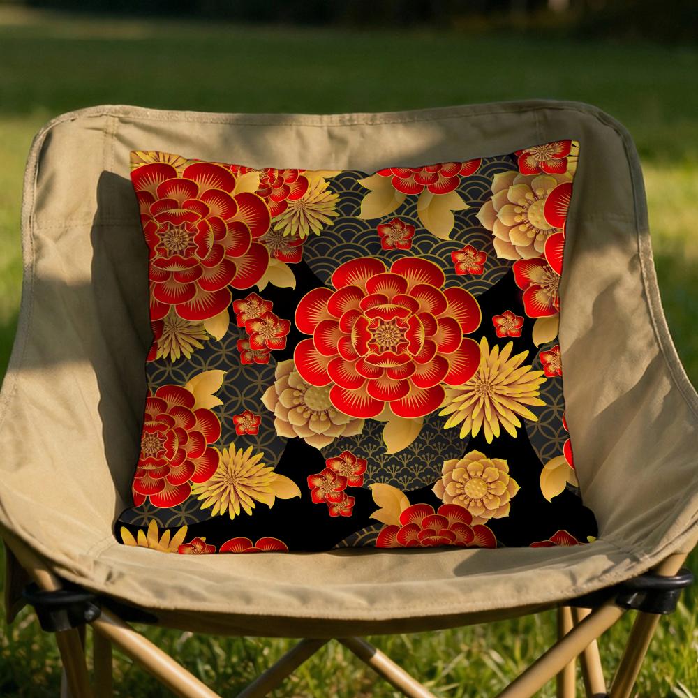 Vintage Gold Flowers Cushion Cover Soft Reversible  Durable Pillow Cover  MultiScene Use for Home  Car Daily Comfort
