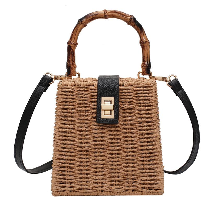 Square Wicker Bag For Women Handmade Beach Straw Bag Shoulder Bag Weaving Tote Crossbody