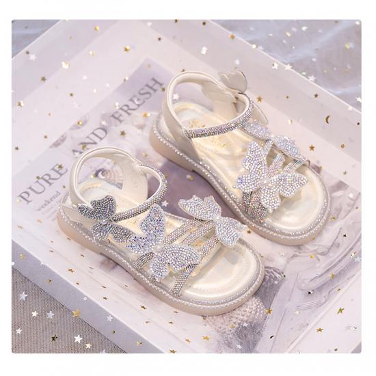 Soft Sole Fashion Girls Sandals Summer New Little Girls Princess Shoes Versatile Flat Beach Shoes Crystal Shoes