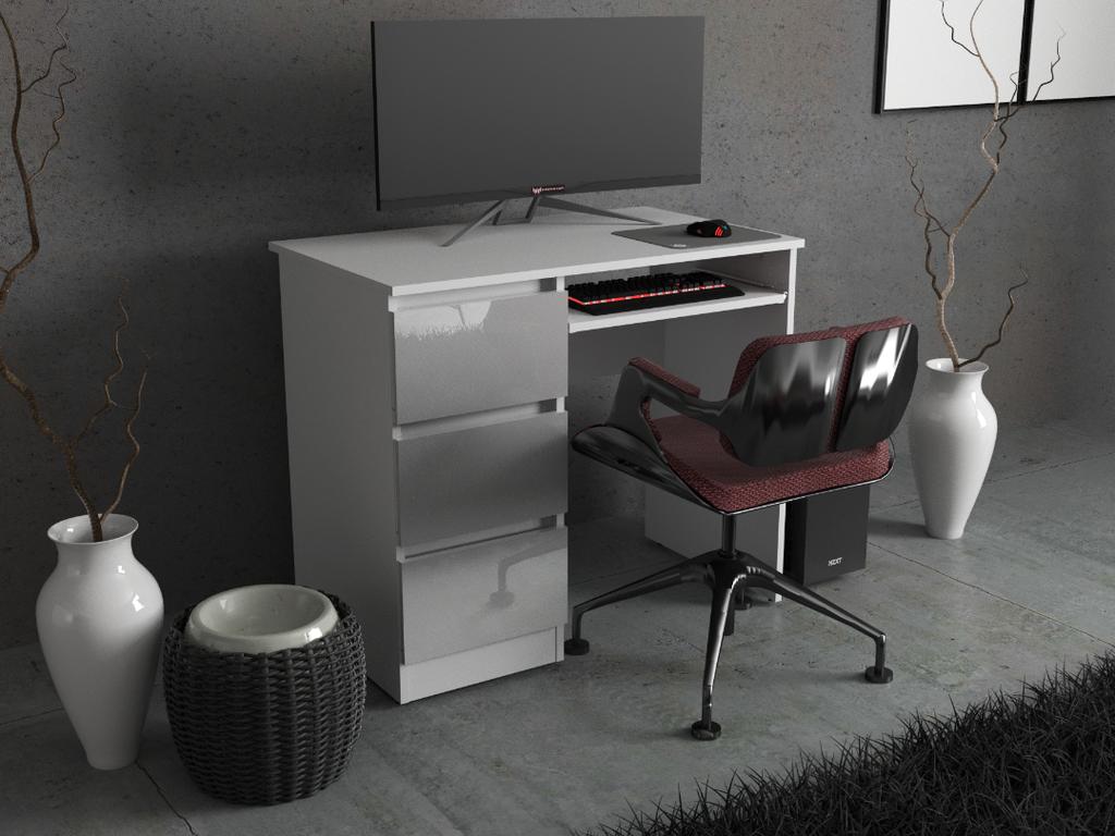 Glänzender Weißer Schreibtisch 3 Schubladen 90 CM Schul-Gaming-Möbel