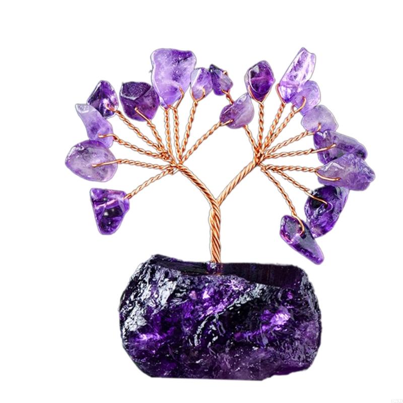 62KD Unique Crystal Sculpture Handmade Crystal Money Tree for Good Luck Wealth Health Figurine OnNatural Stone Base